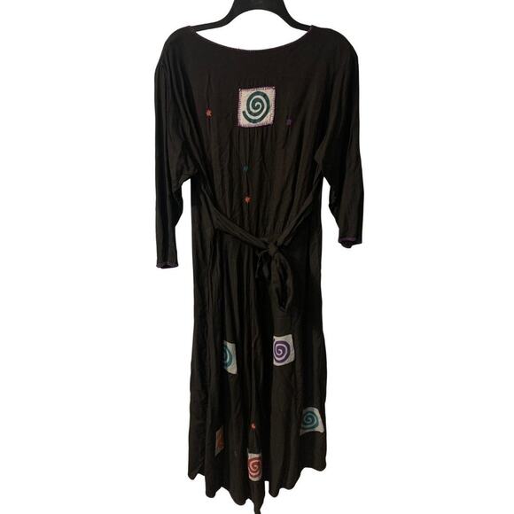 Papy Boez Women's Art to Wear Midi Dress One Size Black Embroidered Mirrors Boho - Picture 2 of 8